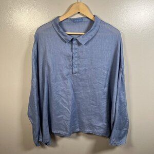 CP Shades Lissa Linen Top Size Large Blue Minimal Lagenlook Sustainable Boxy